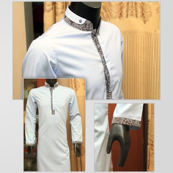 White Titanium Cotton Shalwar Kameez With Texture Design Contrast 